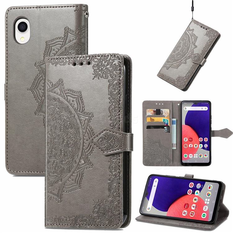 Embossing Imprint Mandala Flower Leather Wallet Case for Samsung Galaxy A22 5G(Japan, SC-56B) - Gray