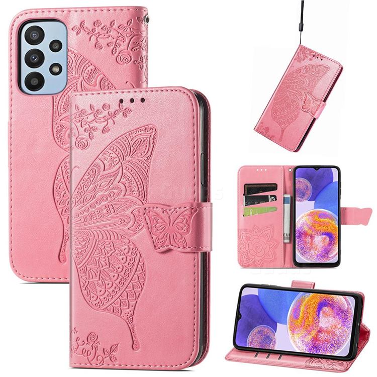 Embossing Mandala Flower Butterfly Leather Wallet Case for Samsung Galaxy A23 - Pink