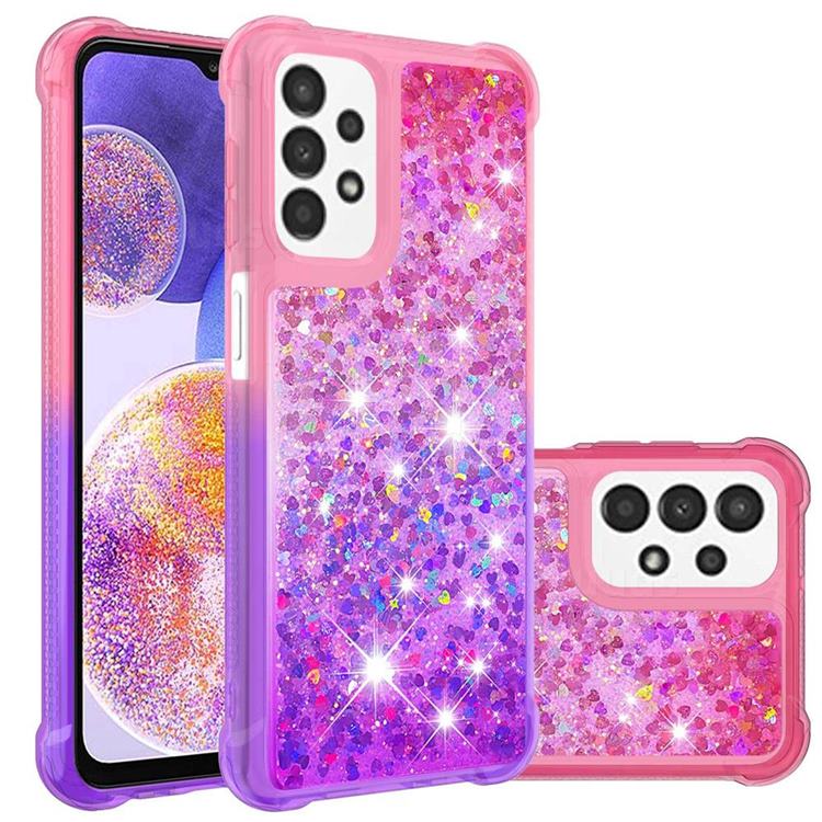 Rainbow Gradient Liquid Glitter Quicksand Sequins Phone Case for Samsung Galaxy A23 - Pink Purple