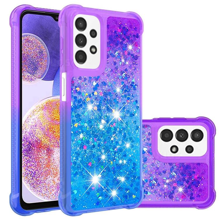 Rainbow Gradient Liquid Glitter Quicksand Sequins Phone Case for Samsung Galaxy A23 - Purple Blue
