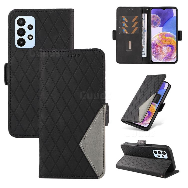 Grid Pattern Splicing Protective Wallet Case Cover for Samsung Galaxy A23 - Black