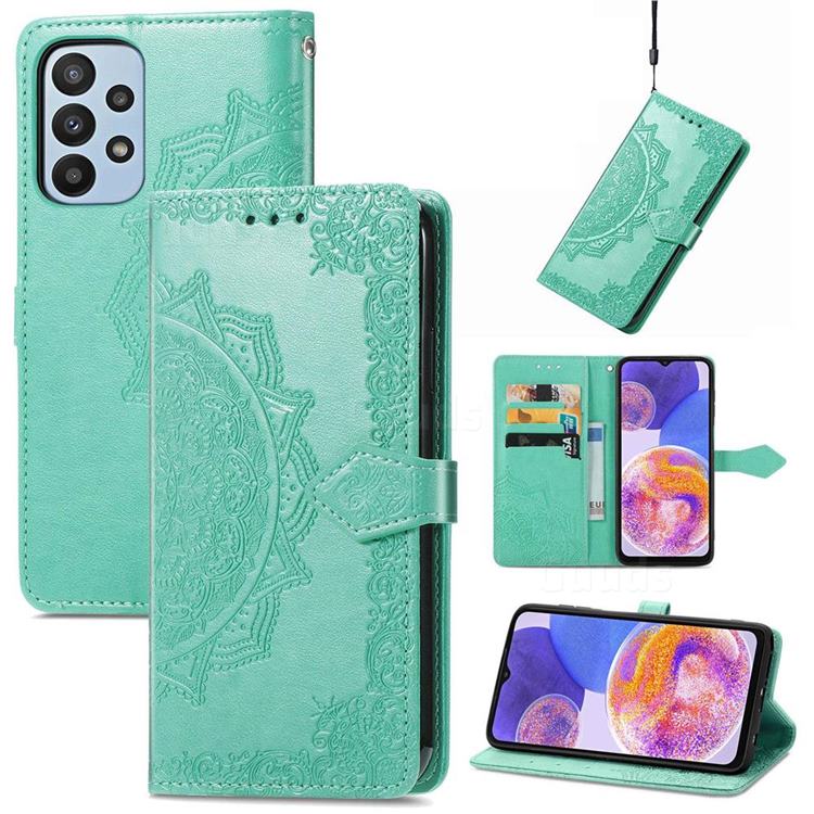 Embossing Imprint Mandala Flower Leather Wallet Case for Samsung Galaxy A23 - Green