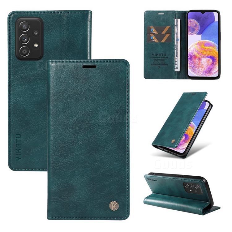 YIKATU Litchi Card Magnetic Automatic Suction Leather Flip Cover for Samsung Galaxy A23 - Dark Blue