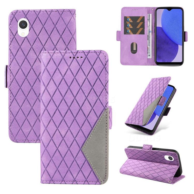 Grid Pattern Splicing Protective Wallet Case Cover for Samsung Galaxy A23E - Purple