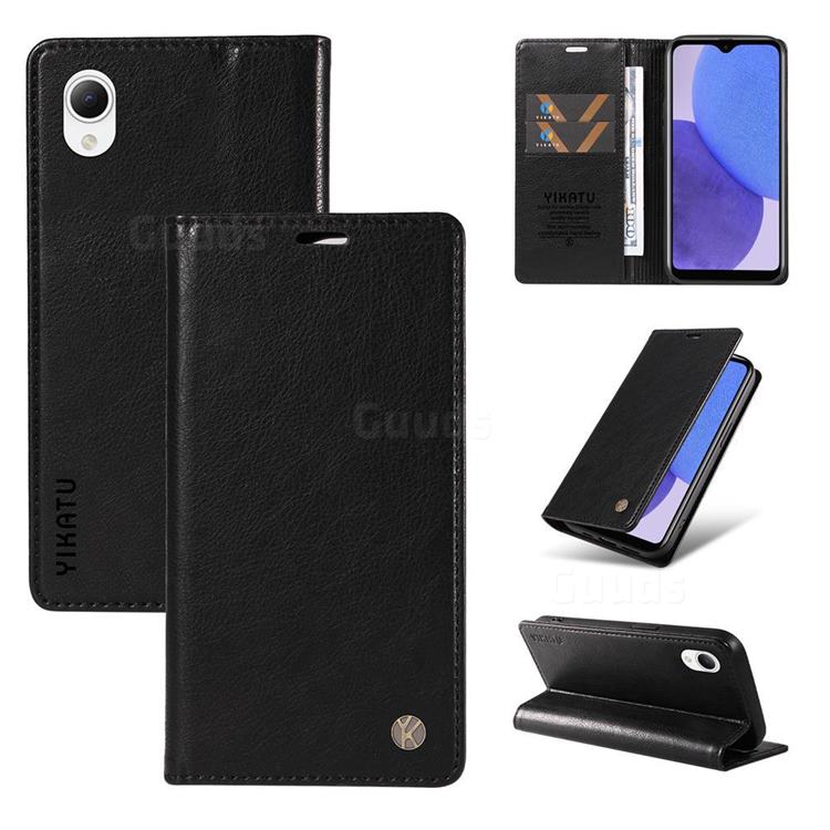 YIKATU Litchi Card Magnetic Automatic Suction Leather Flip Cover for Samsung Galaxy A23E - Black