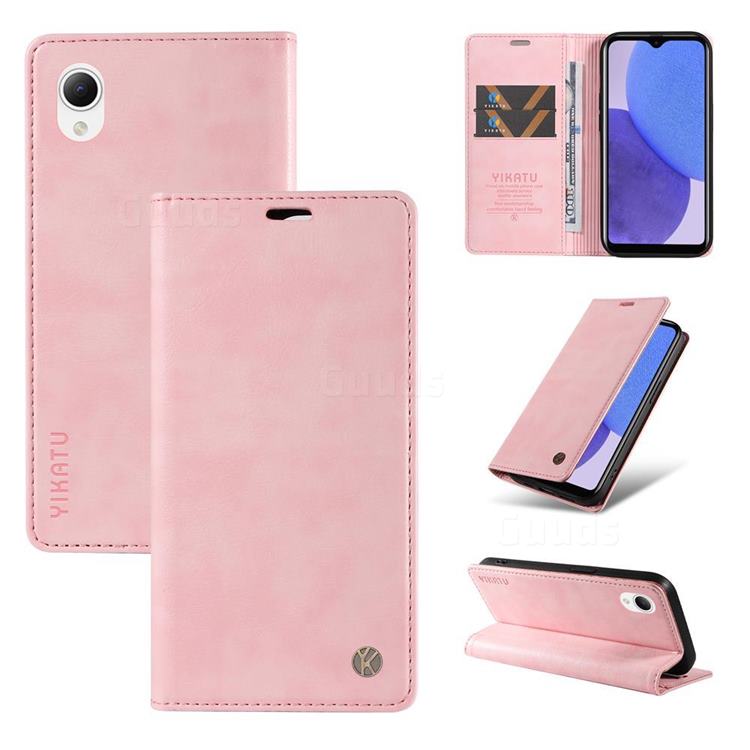 YIKATU Litchi Card Magnetic Automatic Suction Leather Flip Cover for Samsung Galaxy A23E - Pink