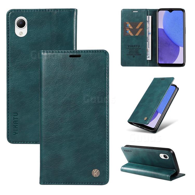 YIKATU Litchi Card Magnetic Automatic Suction Leather Flip Cover for Samsung Galaxy A23E - Dark Blue