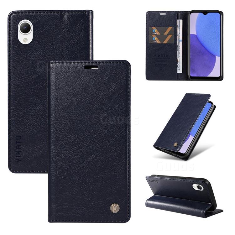 YIKATU Litchi Card Magnetic Automatic Suction Leather Flip Cover for Samsung Galaxy A23E - Navy Blue