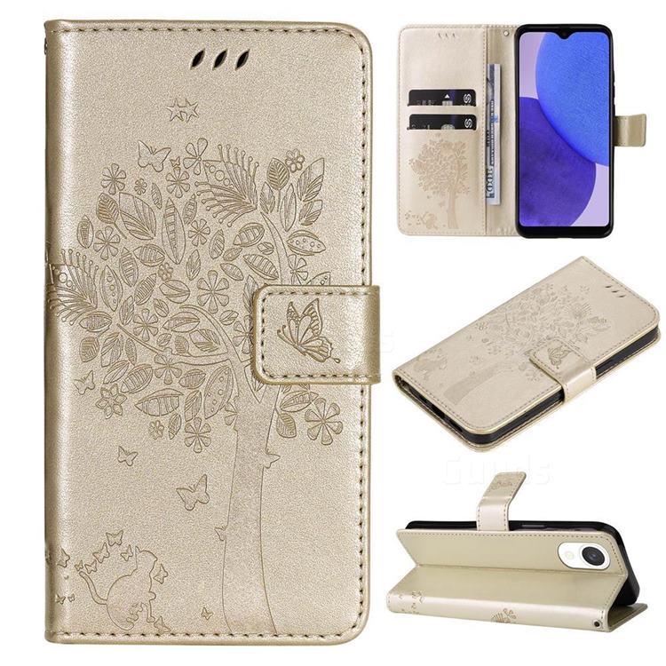 Embossing Butterfly Tree Leather Wallet Case for Samsung Galaxy A23E - Champagne