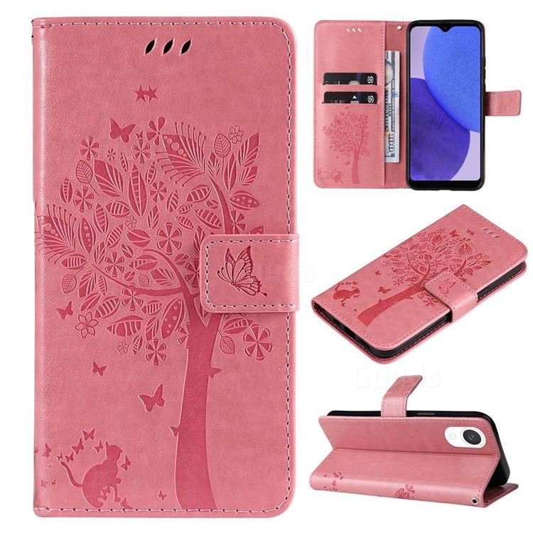 Embossing Butterfly Tree Leather Wallet Case for Samsung Galaxy A23E - Pink