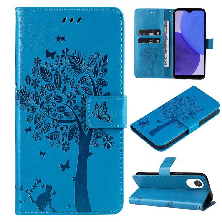 Embossing Butterfly Tree Leather Wallet Case for Samsung Galaxy A23E - Blue