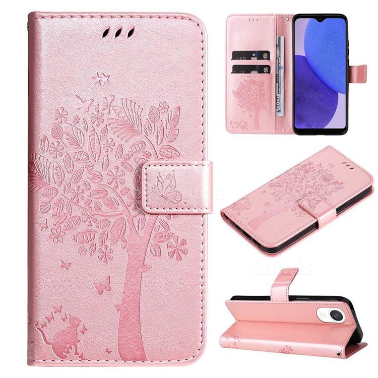 Embossing Butterfly Tree Leather Wallet Case for Samsung Galaxy A23E - Rose Pink