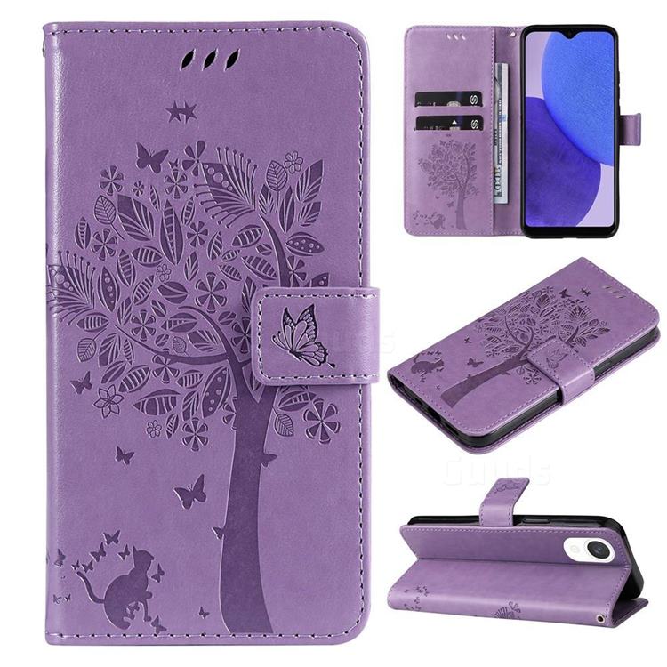 Embossing Butterfly Tree Leather Wallet Case for Samsung Galaxy A23E - Violet
