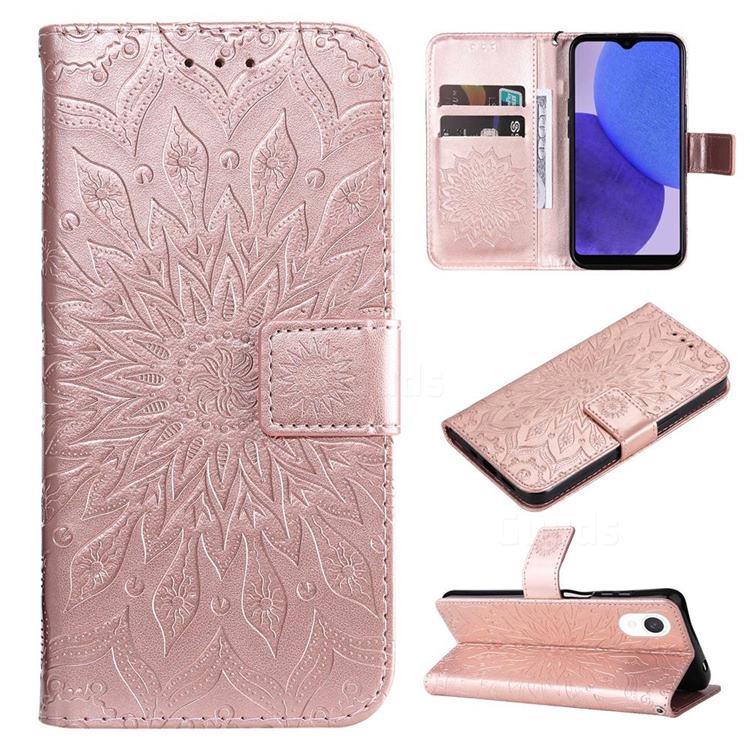 Embossing Sunflower Leather Wallet Case for Samsung Galaxy A23E - Rose Gold