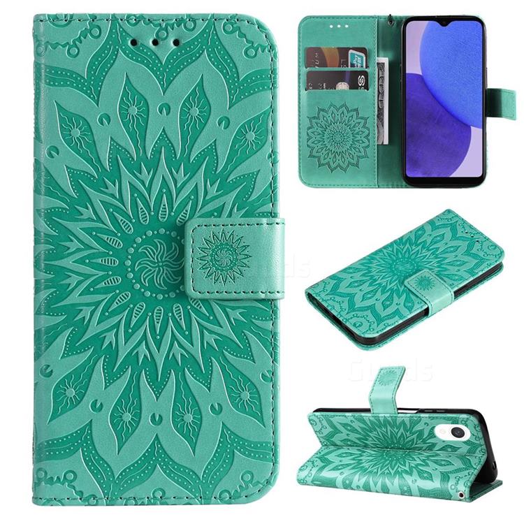 Embossing Sunflower Leather Wallet Case for Samsung Galaxy A23E - Green