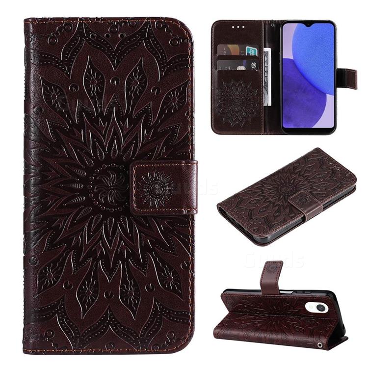 Embossing Sunflower Leather Wallet Case for Samsung Galaxy A23E - Brown