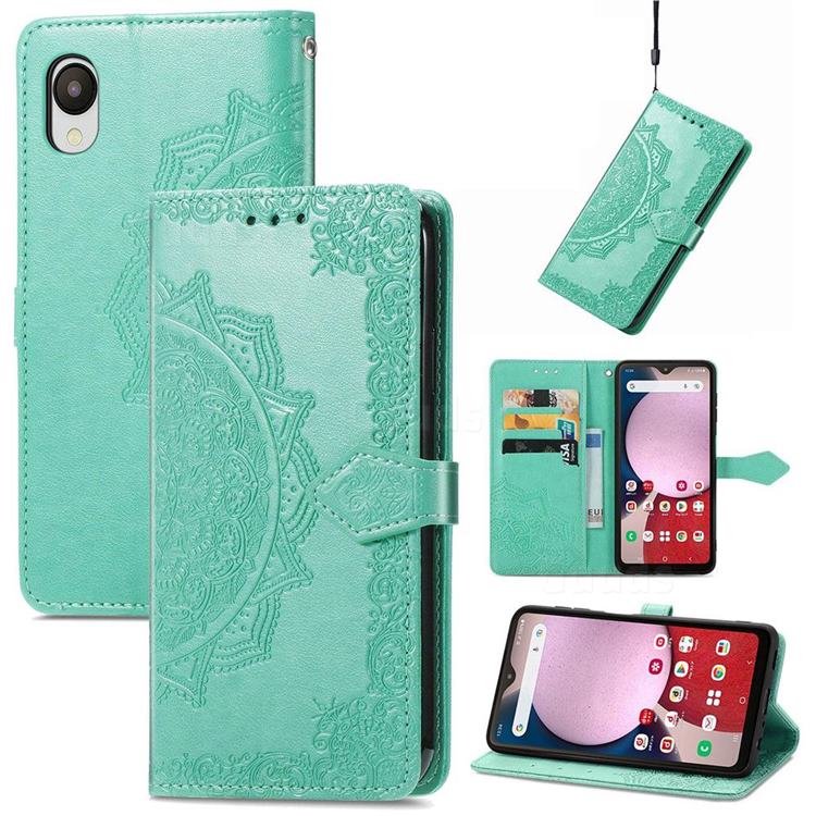 Embossing Imprint Mandala Flower Leather Wallet Case for Samsung Galaxy A23 5G Japan SC-56C - Green