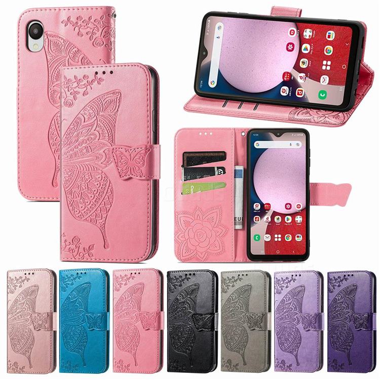 Embossing Mandala Flower Butterfly Leather Wallet Case for Docomo Galaxy A23 5G SC-56C SCG18 - Pink
