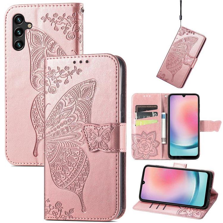 Embossing Mandala Flower Butterfly Leather Wallet Case for Samsung Galaxy A24 4G - Rose Gold