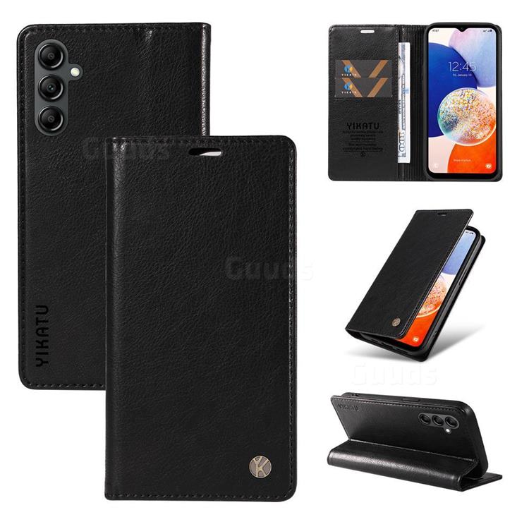 YIKATU Litchi Card Magnetic Automatic Suction Leather Flip Cover for Samsung Galaxy A24 4G - Black
