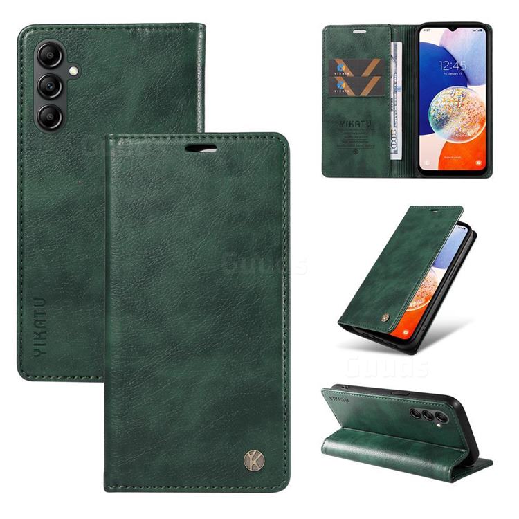 YIKATU Litchi Card Magnetic Automatic Suction Leather Flip Cover for Samsung Galaxy A24 4G - Green