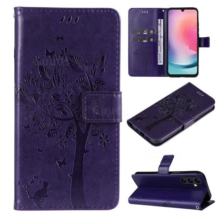 Embossing Butterfly Tree Leather Wallet Case for Samsung Galaxy A25 5G - Purple