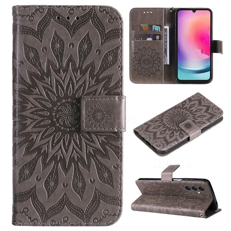Embossing Sunflower Leather Wallet Case for Samsung Galaxy A25 5G - Gray