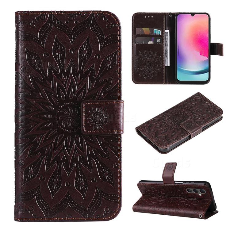 Embossing Sunflower Leather Wallet Case for Samsung Galaxy A25 5G - Brown