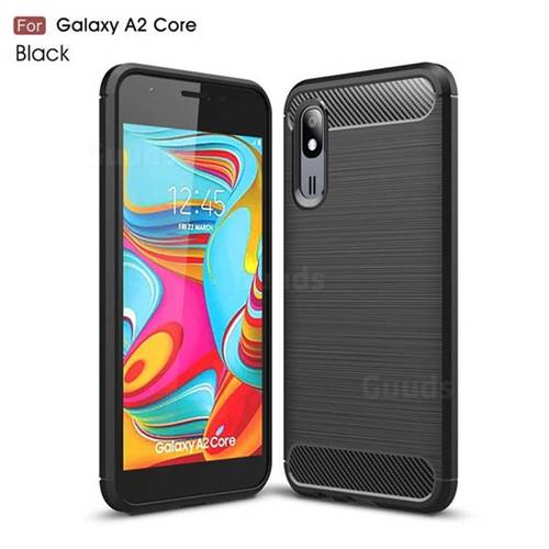 Luxury Carbon Fiber Brushed Wire Drawing Silicone TPU Back Cover for Samsung Galaxy A2 Core - Black