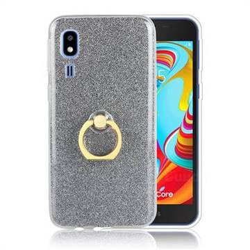 Luxury Soft TPU Glitter Back Ring Cover with 360 Rotate Finger Holder Buckle for Samsung Galaxy A2 Core - Black