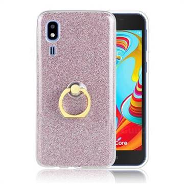 Luxury Soft TPU Glitter Back Ring Cover with 360 Rotate Finger Holder Buckle for Samsung Galaxy A2 Core - Pink