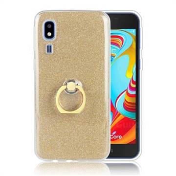 Luxury Soft TPU Glitter Back Ring Cover with 360 Rotate Finger Holder Buckle for Samsung Galaxy A2 Core - Golden