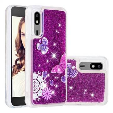 Purple Flower Butterfly Dynamic Liquid Glitter Quicksand Soft TPU Case for Samsung Galaxy A2 Core