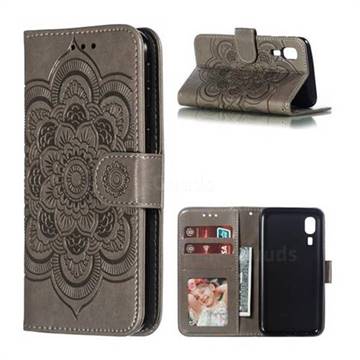 Intricate Embossing Datura Solar Leather Wallet Case for Samsung Galaxy A2 Core - Gray
