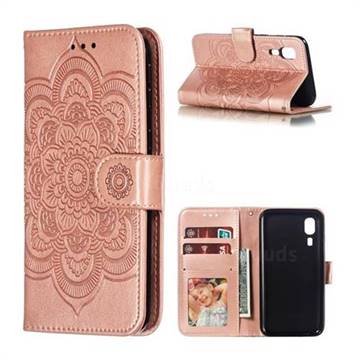 Intricate Embossing Datura Solar Leather Wallet Case for Samsung Galaxy A2 Core - Rose Gold