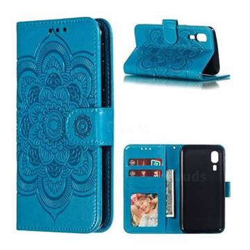 Intricate Embossing Datura Solar Leather Wallet Case for Samsung Galaxy A2 Core - Blue