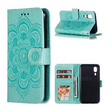 Intricate Embossing Datura Solar Leather Wallet Case for Samsung Galaxy A2 Core - Green