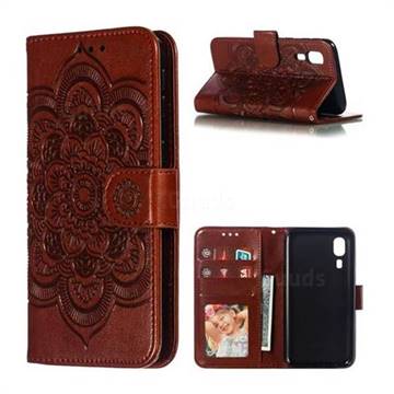 Intricate Embossing Datura Solar Leather Wallet Case for Samsung Galaxy A2 Core - Brown