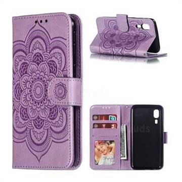 Intricate Embossing Datura Solar Leather Wallet Case for Samsung Galaxy A2 Core - Purple