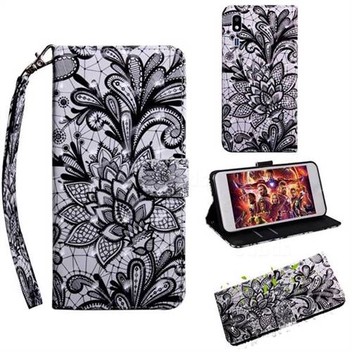 Black Lace Rose 3D Painted Leather Wallet Case for Samsung Galaxy A2 Core