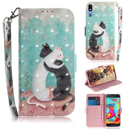 Black and White Cat 3D Painted Leather Wallet Phone Case for Samsung Galaxy A2 Core