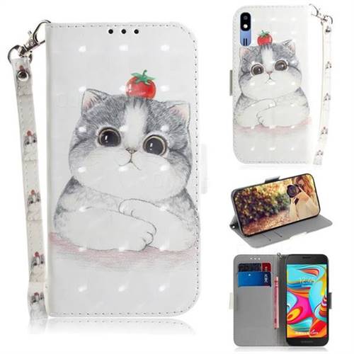 Cute Tomato Cat 3D Painted Leather Wallet Phone Case for Samsung Galaxy A2 Core