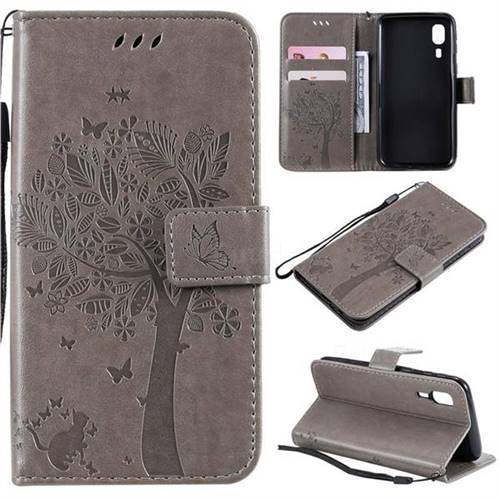 Embossing Butterfly Tree Leather Wallet Case for Samsung Galaxy A2 Core - Grey