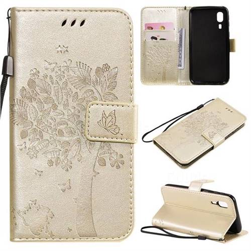 Embossing Butterfly Tree Leather Wallet Case for Samsung Galaxy A2 Core - Champagne