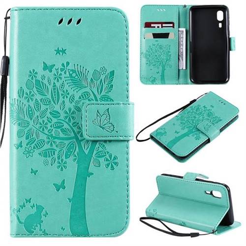 Embossing Butterfly Tree Leather Wallet Case for Samsung Galaxy A2 Core - Cyan