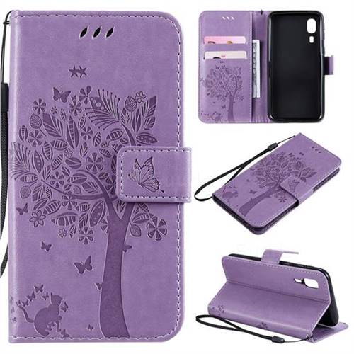 Embossing Butterfly Tree Leather Wallet Case for Samsung Galaxy A2 Core - Violet
