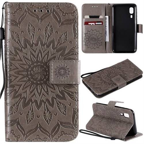 Embossing Sunflower Leather Wallet Case for Samsung Galaxy A2 Core - Gray