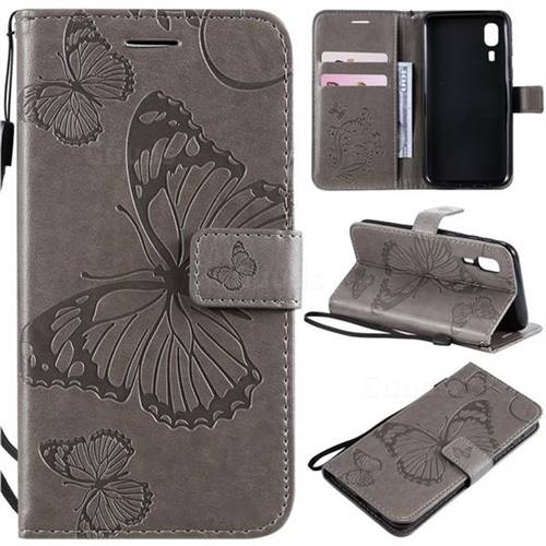 Embossing 3D Butterfly Leather Wallet Case for Samsung Galaxy A2 Core - Gray