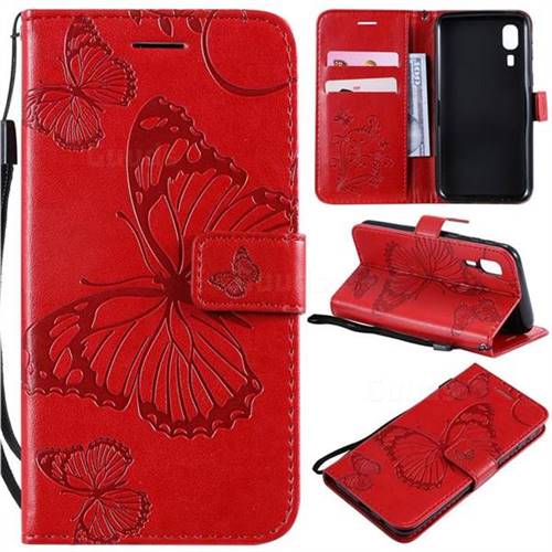 Embossing 3D Butterfly Leather Wallet Case for Samsung Galaxy A2 Core - Red