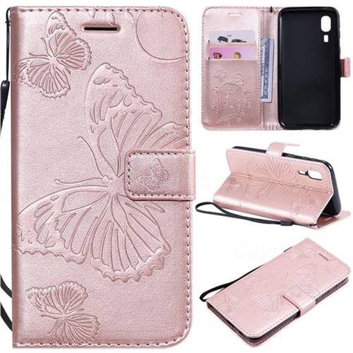 Embossing 3D Butterfly Leather Wallet Case for Samsung Galaxy A2 Core - Rose Gold